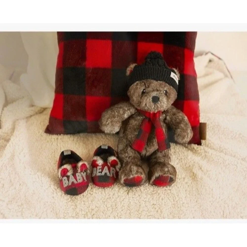 Dearfoams Unisex Kids' Slippers Baby Size 6/9 Months, Red Black Plaid NEW